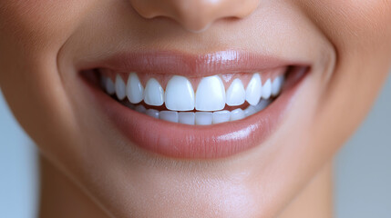 Obraz premium Radiant Smile: A close-up of a woman's beaming smile reveals perfect, healthy teeth and lips. 
