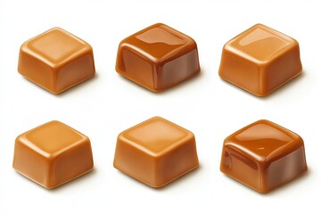 Obraz premium Seis caramelos de color caramelo dispuestos en filas, brillantes y apetitosos.