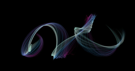 Abstract Light Trails Forming Dynamic Patterns on Black Background