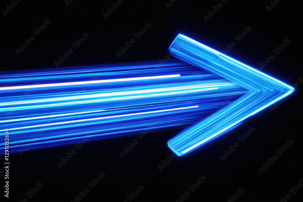 Poster a simple graphic of a blue arrow pointing left on a black background