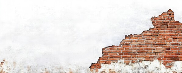 Weathered Brick Wall with Distressed Paint and Exposed Structure in Urban Setting