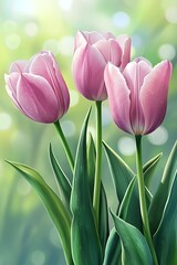 Pink Tulips in Spring Sunlight