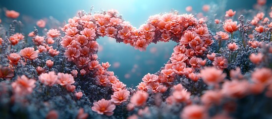  Floral Arrangement of Delicate Pink Flowers Against a Soft Blue Background