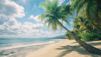 the beauty of coconut trees curving to the beach