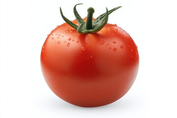 Bright red tomato with droplets, showcasing freshness and ripene