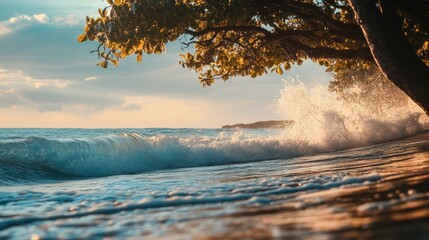 the beauty of the waves crashing on the beach