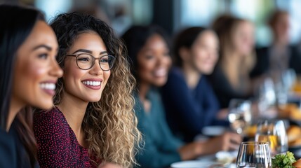 Celebrating International Women's Day with Diverse Women at a Festive Gathering in a Modern Setting, Smiling and Enjoying Time Together