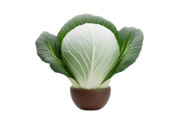 Fresh cabbage nestled in brown pot, showcasing vibrant green lea