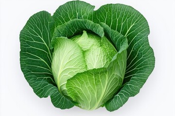Fototapeta premium Lush green cabbage with tightly packed leaves, showcasing fresh,