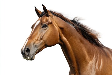 Obraz premium A close-up shot of a brown horse's face against a white background