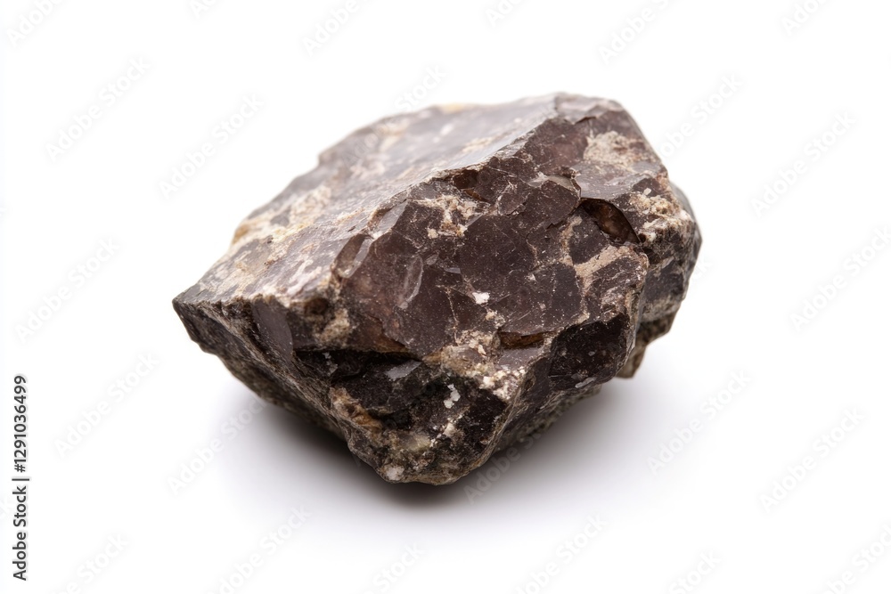 Poster a single rock resting on a clean white surface, ideal for use in scientific or educational contexts