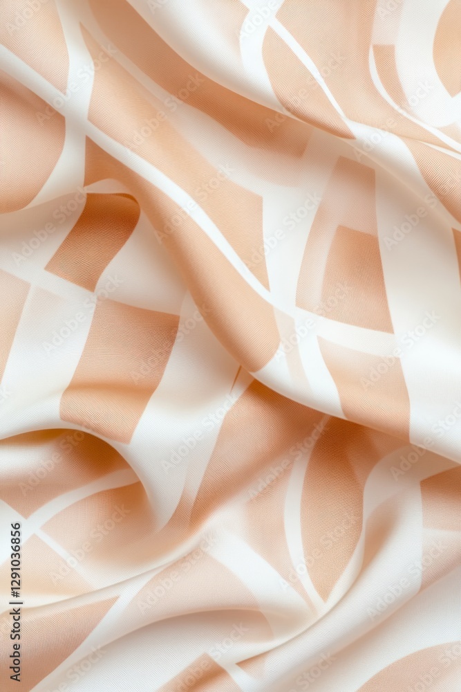 Poster textile with a delicate peach and white geometric design flows gracefully, adding warmth and sophist