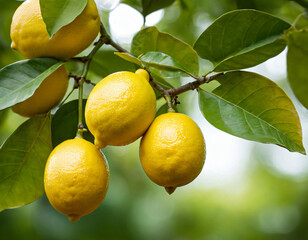 Fresh Yellow Lemons Growing on a Green Leafy Tree