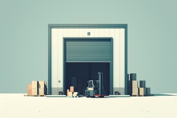 A Large Warehouse Building with Open Door and Forklift