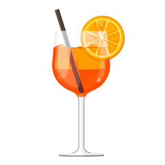 Minimalist flat illustration of an Aperol Spritz, featuring a clean design isolated on a white background.


