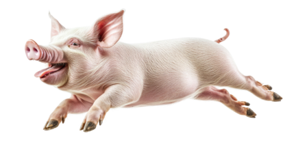 Happy pig leaping joyfully in a bright, cheerful environment during daytime
