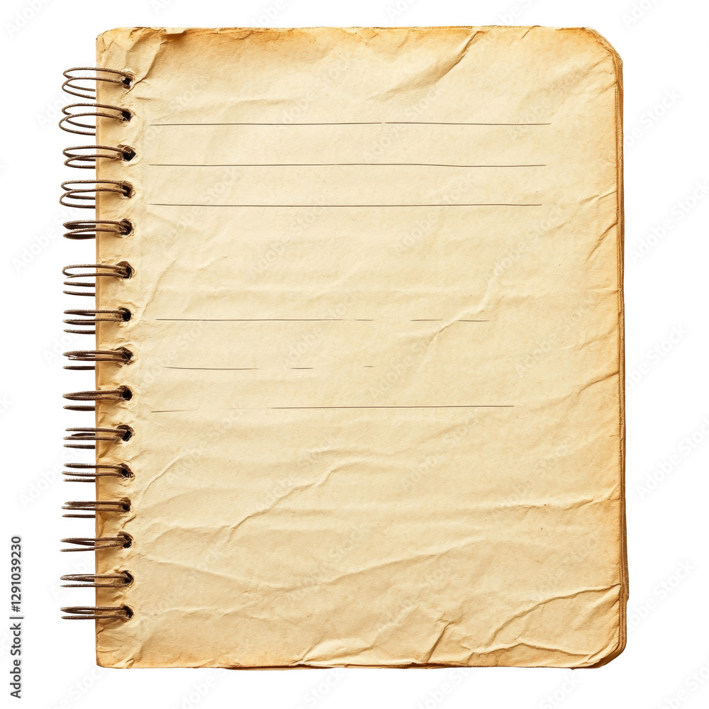 Aufkleber blank spiral notebook with lined pages resting on a transparent background, showcasing its textured 