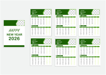 wall calendar 2026, Wall calendar design template for 2026, minimalist, clean, and elegant design calendar for 2026, Wall calendar template design, Wall calendar Green and White.