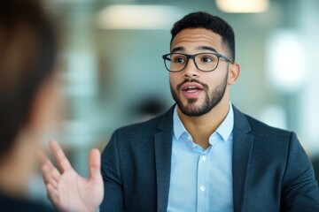 Obraz premium businessman talking with hand gesturing.