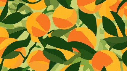 Abstract Citrus Fruit and Leaf Pattern - Vibrant and Modern Art Print