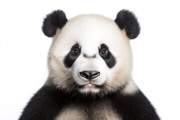 Fototapeta premium A close-up view of a panda bear sitting on a white background