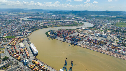 Aerial photo of the Itajaí port in Santa Catarina, Brazil, one of the most important ports in South America.