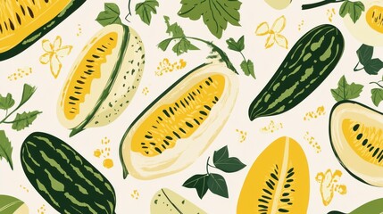 Colorful Summer Fruits and Vegetables Seamless Pattern Design