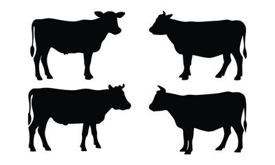 Cow silhouette vector set, black cow icon vector bundle