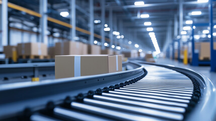 Fototapeta premium Modern Warehouse Conveyor System Streamlining Logistics Operations