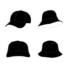Black Silhouette of Casual Hats – Vector Illustration.
