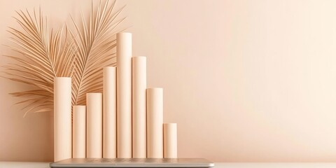 Soft neutral colors and wooden cylinders create a calming vibe in this contemporary workspace. Natural elements enhance the minimalist aesthetic while promoting focus