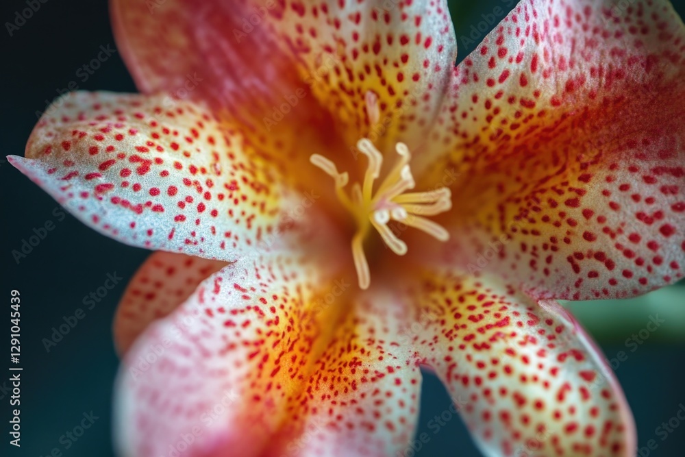 Poster a close-up shot of a flower featuring red spots, suitable for use in illustrations and designs where