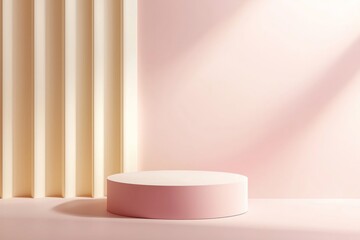 Abstract 3D cylinder pedestal podium with pastel minimal wall scene and shadow. Modern vector rendering geometric platform for cosmetic product display presentation
