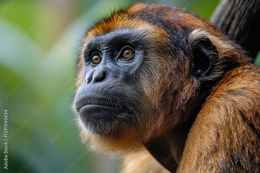 Poster a close-up shot of a monkey's face with a blurred background