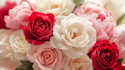Close-Up of Red and White Roses in a Romantic Floral Arrangement