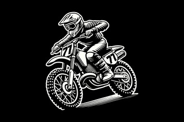 Fototapeta premium motocross riders dark art black and white illustration design