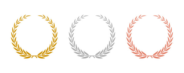 Laurel wreath icon set. Leaf floral luxury champion emblem icon set. Circle Leaf Award for Winner Glyph Pictogram