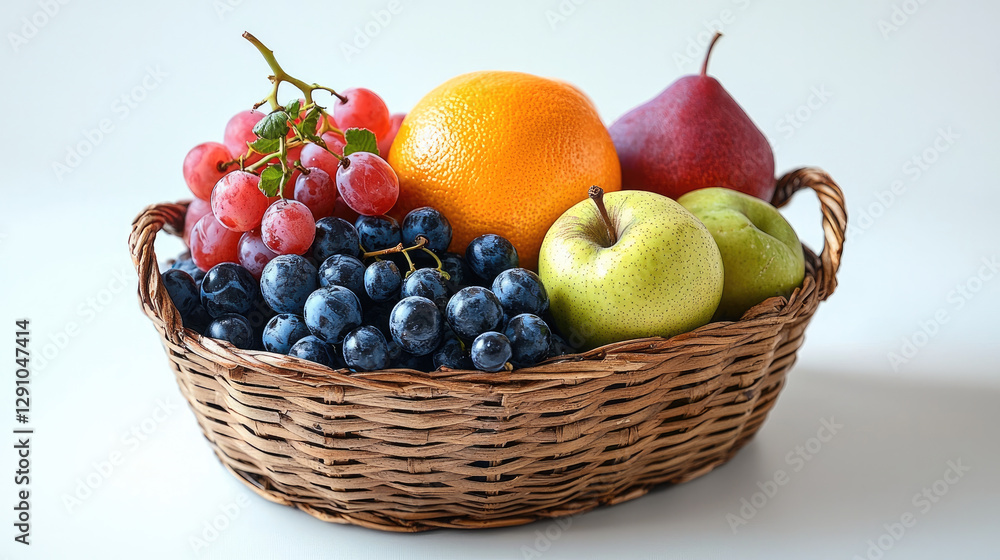 Canvas Prints fresh fruit basket filled with grapes, oranges, pears, and blueberries, showcasing vibrant colors and healthy options