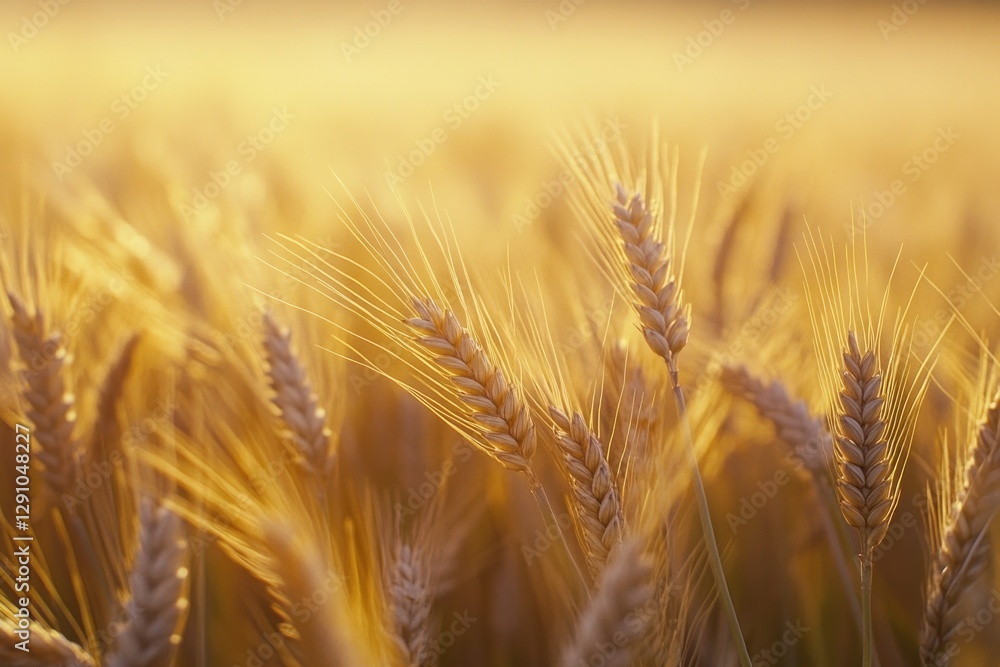 Poster golden wheat grains in a rustic farm setting