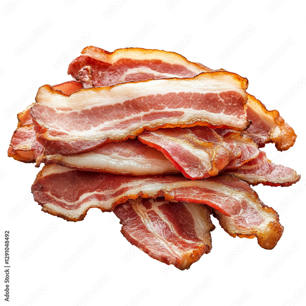 Poster freshly cooked and crispy slices of bacon arranged neatly on a transparent background ready for brea