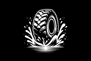 racing car tire dark art black and white illustration design