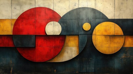 Abstract geometric shapes on textured wall, art background