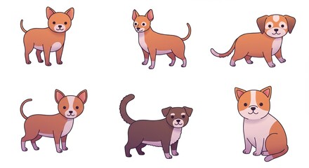 Obraz premium Cute Cartoon Dog Illustration Set Featuring Six Adorable Puppies in a Collection of Playful Poses for Animal-Themed Designs.