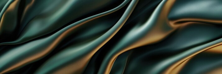 Obraz premium 3d background minimalistic mockup with space for text, luxurious green satin fabric with folds and golden highlights