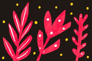 Vibrant red botanical illustration with golden accents