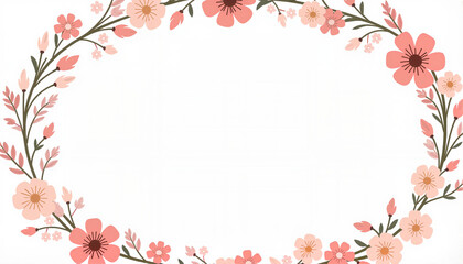 Floral frame with pink and peach flowers on white background, March 8, International Women's Day, Mother's Day, Valentine's Day