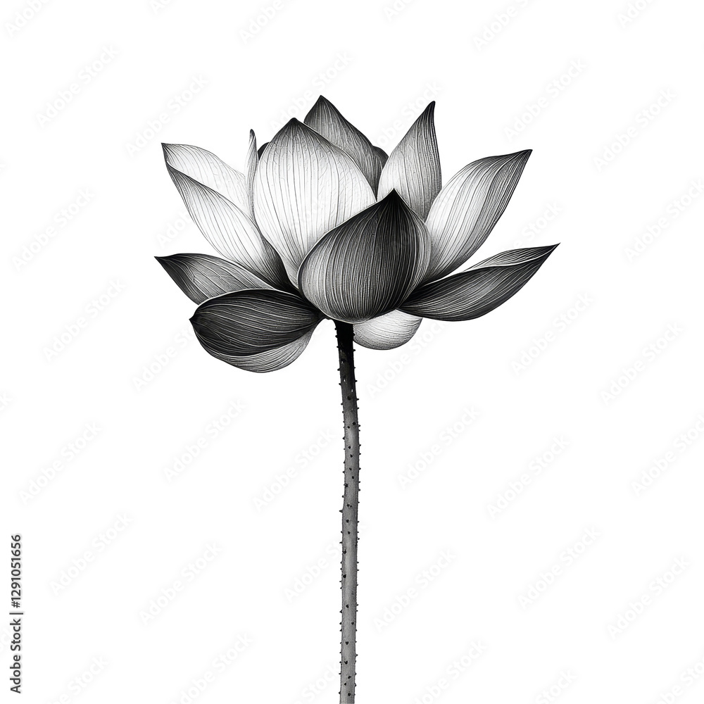Poster elegant black and transparent lotus flower on a pristine transparent background showcasing intricate