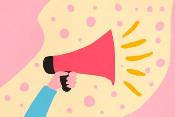 Hand holding a megaphone in a minimalist illustration