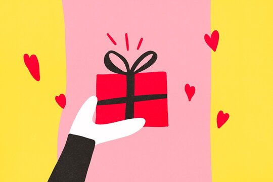 Hand holding a gift on a colorful background