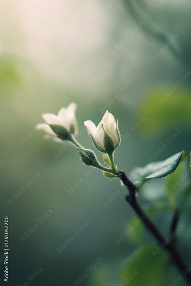 Poster close-up shot of a flower growing on a tree branch, perfect for use in botanical or gardening contex